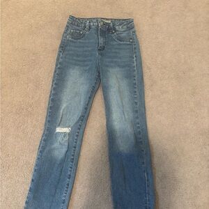 Tractr Distressed Blue Straight Leg Jeans